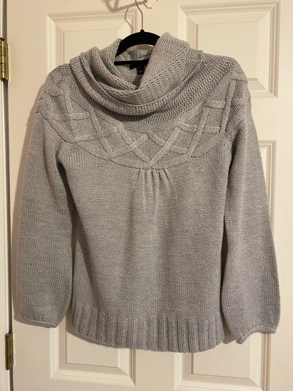 A.N.A A New Approach gray knit cowl neck sweater w/ balloon sleeves, size large